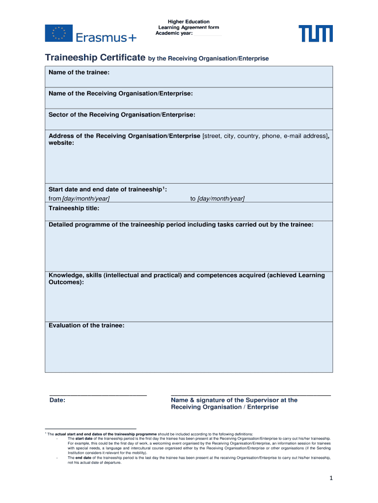 Traineeship Certificate International Tum De  Form