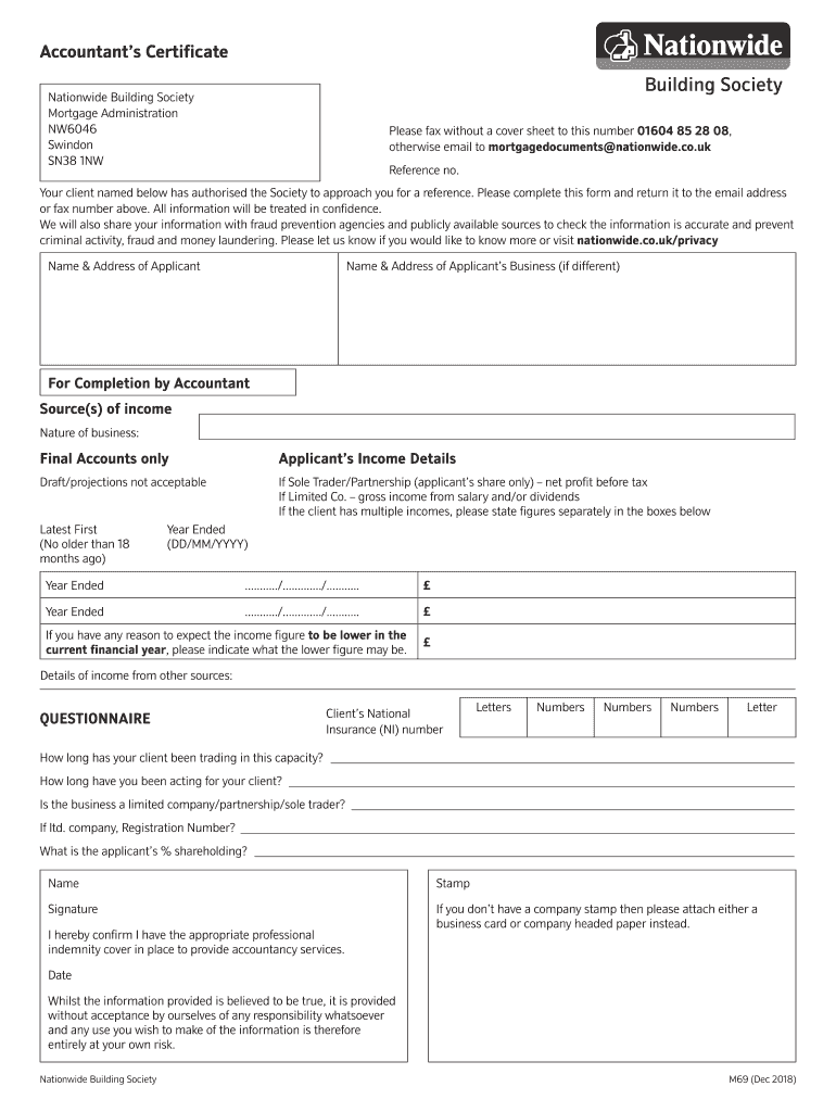 Nationwide Accountants Certificate  Form