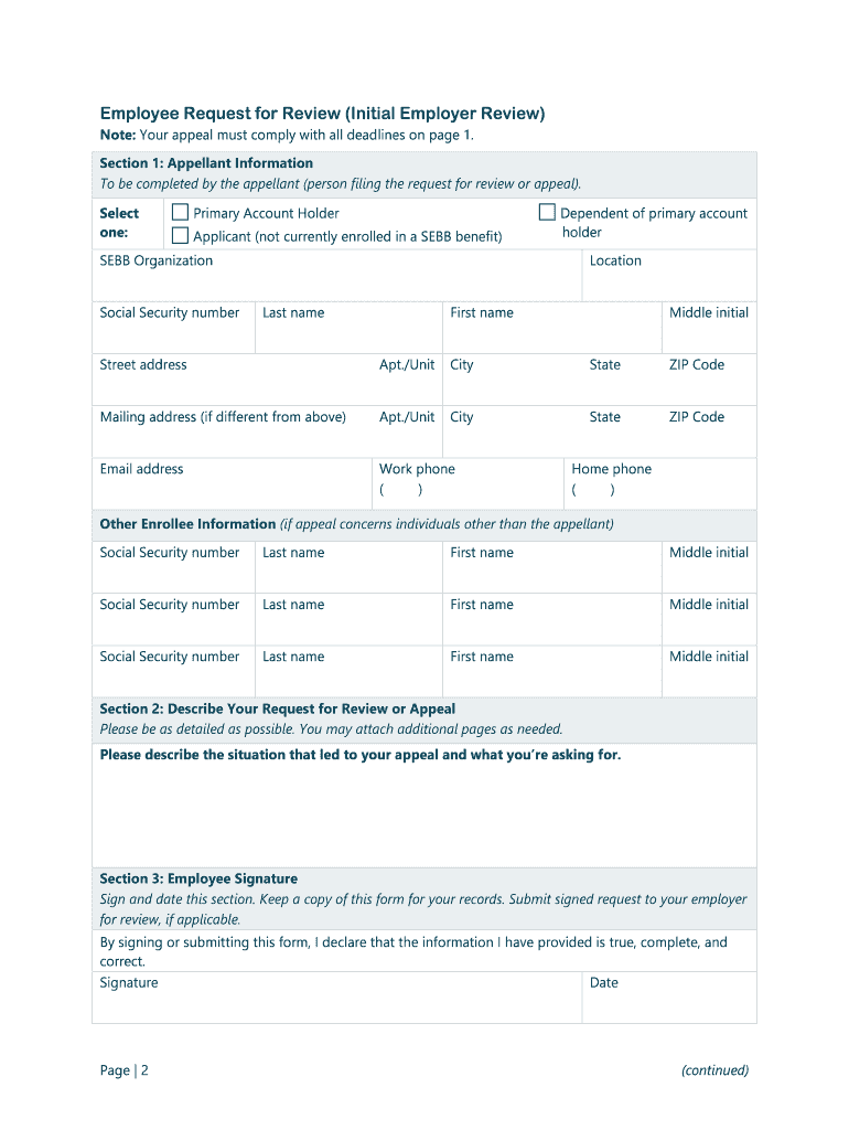  SEBB Employee Request for ReviewNotice of Appeal 2021