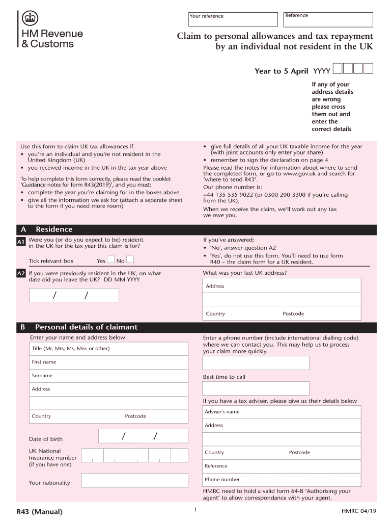  R43 Form 2019