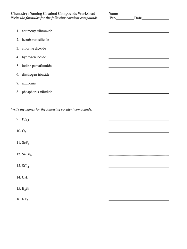 Naming Covalent Compounds Worksheet  Form