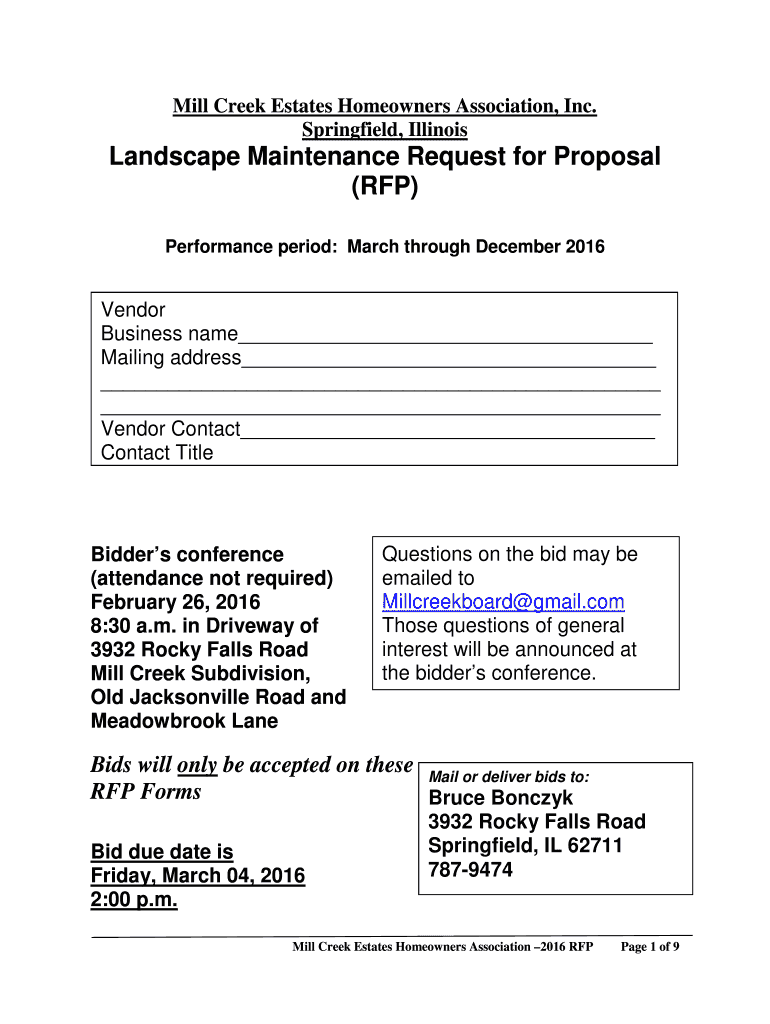 Hoa Landscape Rfp Template  Form