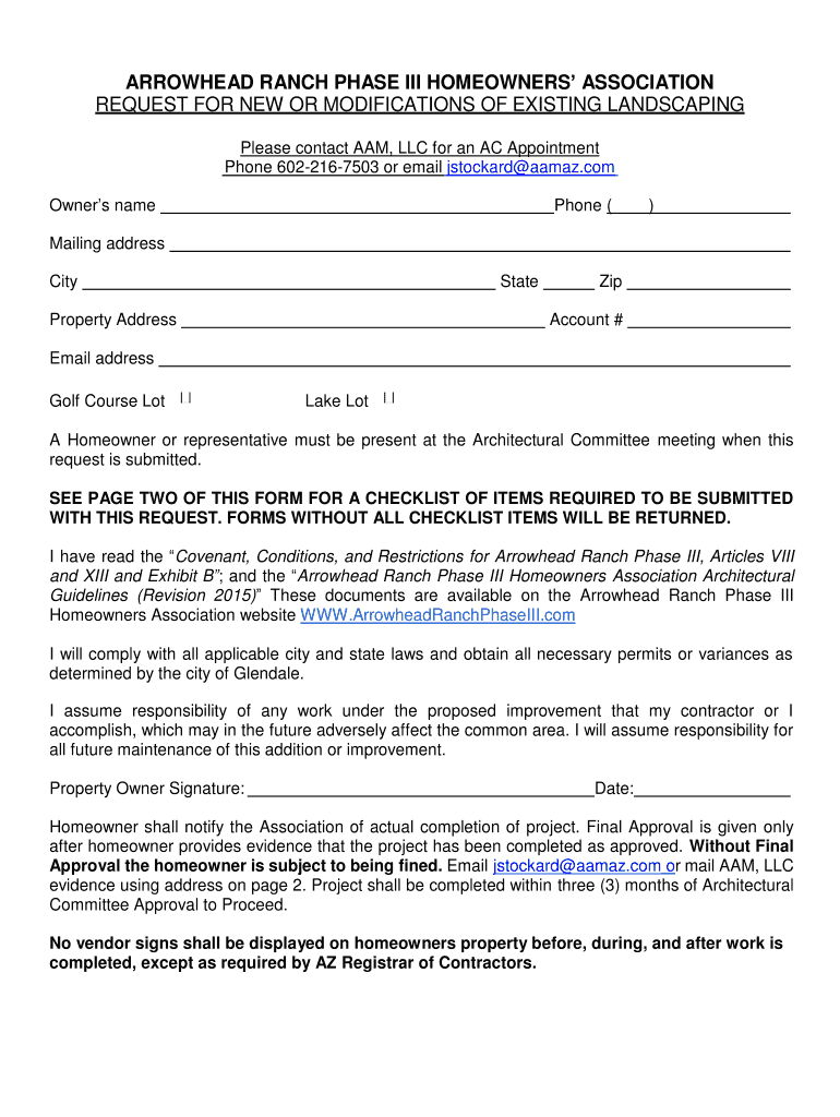 Arrowhead Ranch Phase 3 Hoa  Form