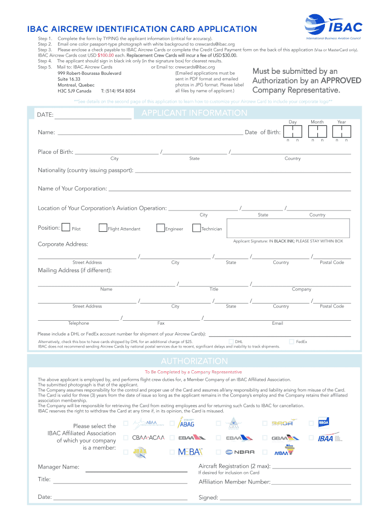 Get and Sign IBAC AIRCREW IDENTIFICATION CARD APPLICATION 2019-2022 Form