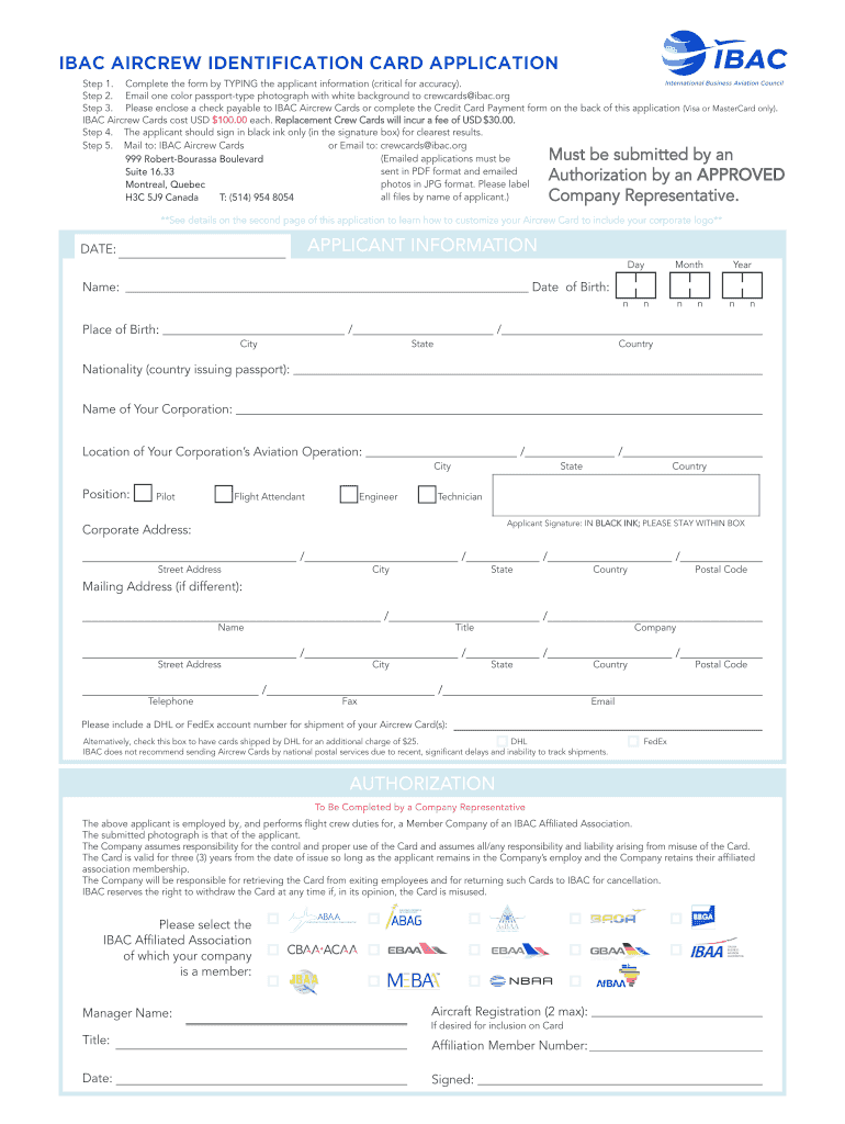  IBAC AIRCREW IDENTIFICATION CARD APPLICATION 2019