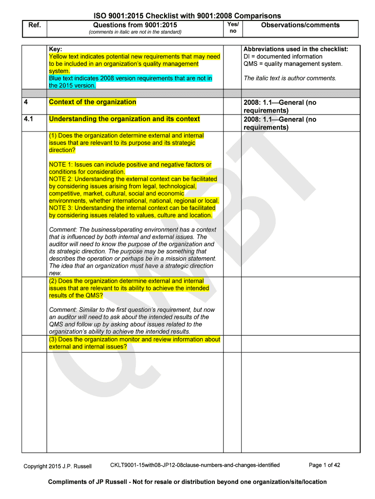 What Are the ISO 9001 Requirements? ISO 9001 Checklist  Form