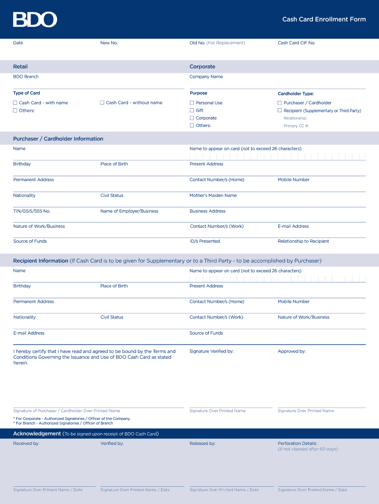 Bdo Cash Card Enrollment Form