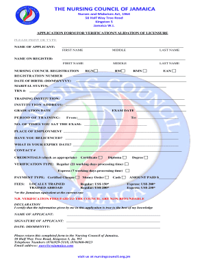 Nursing Council of Jamaica  Form