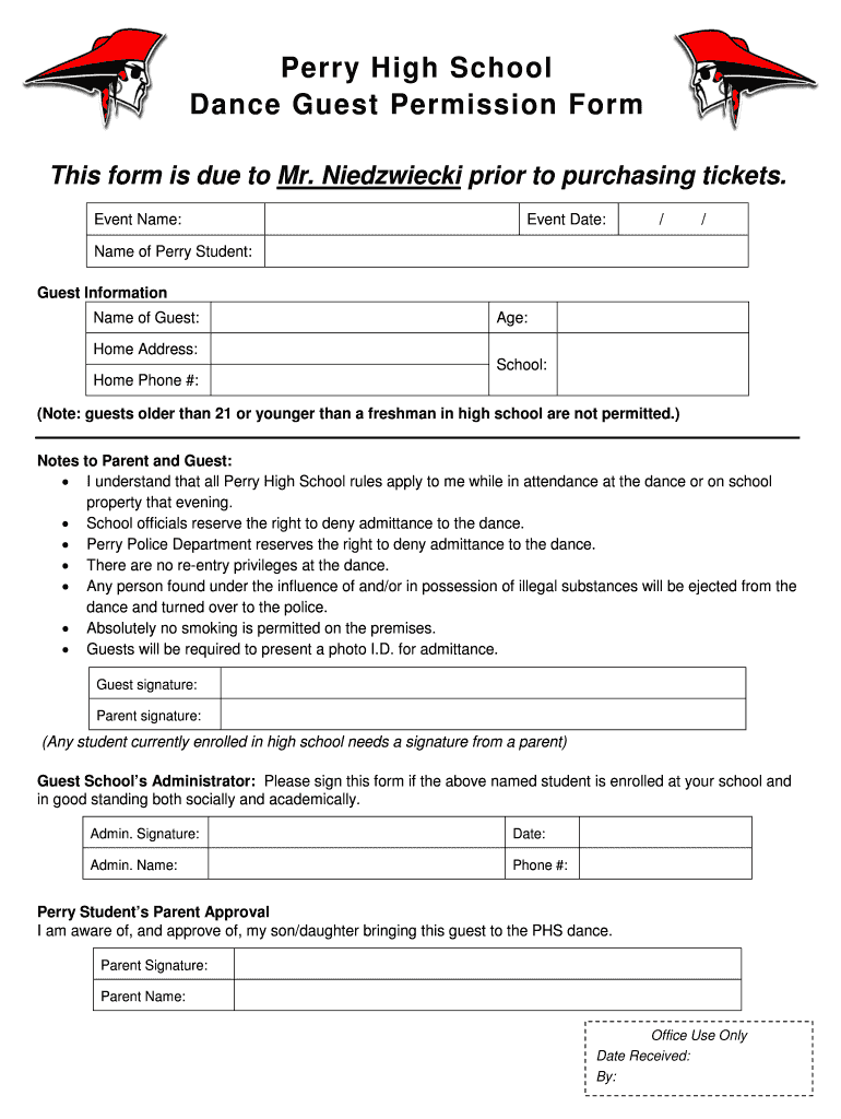 High School Dance Guest Permission Form