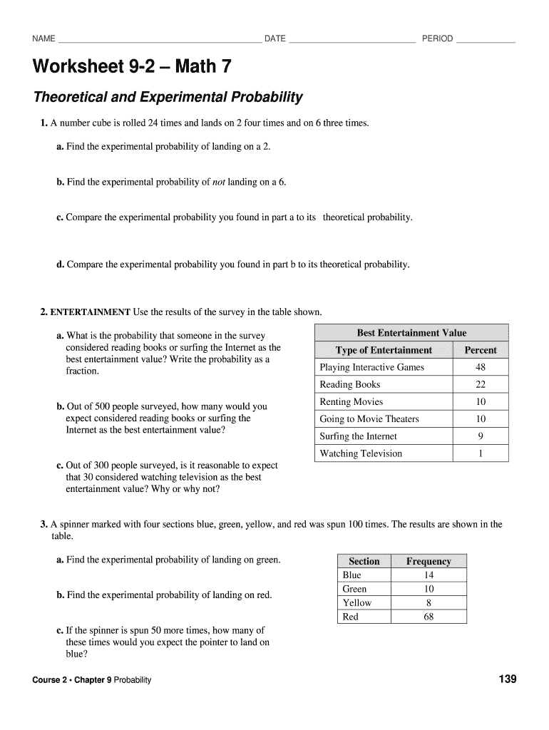 Worksheet 9 2 Math 7 Answer Key  Form