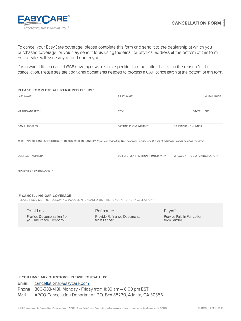 Easy Care Cancellation Form