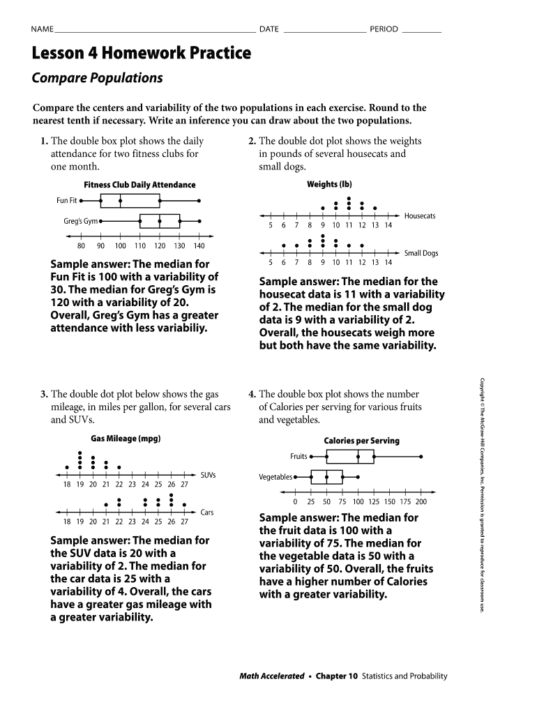 Lesson 4 Homework Practice Answer Key  Form