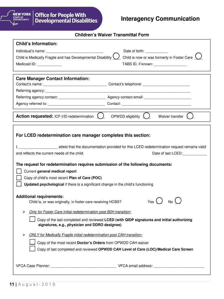 OPWDD DDRO Manual for Children's Waiver  Form