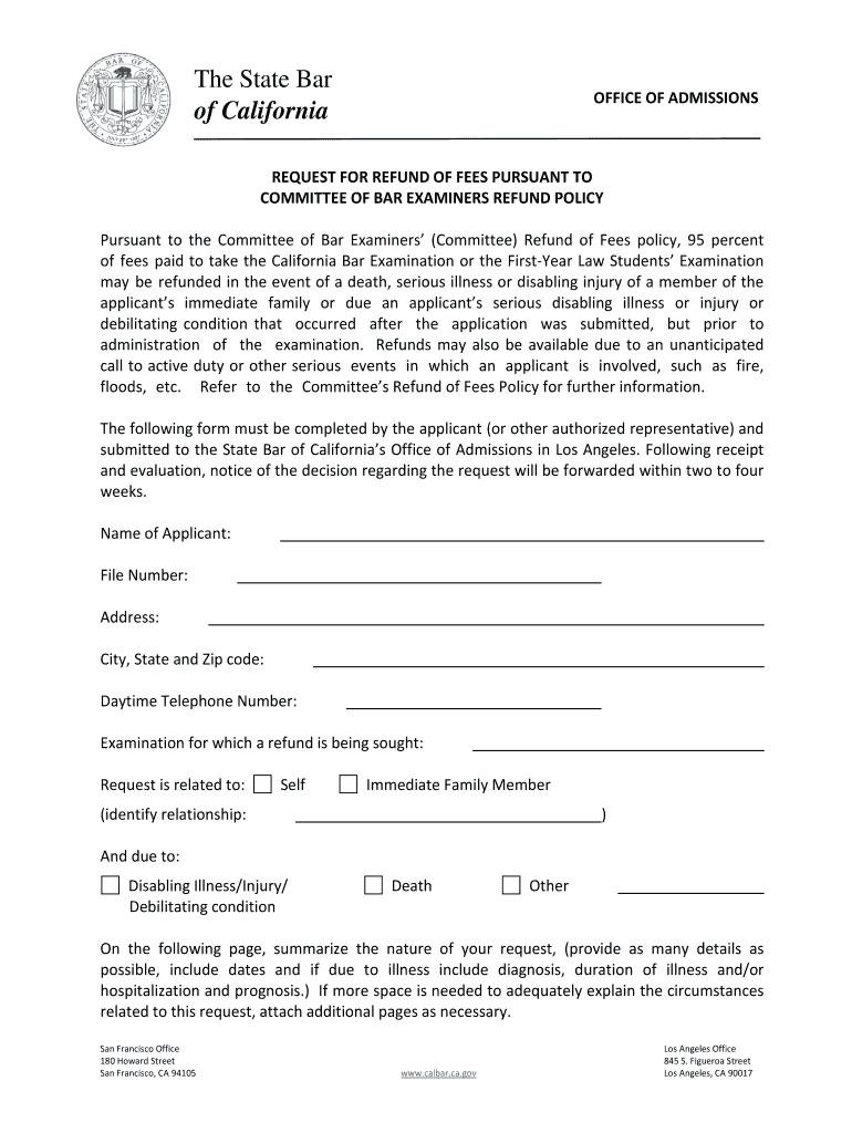 California State Fees Bar  Form