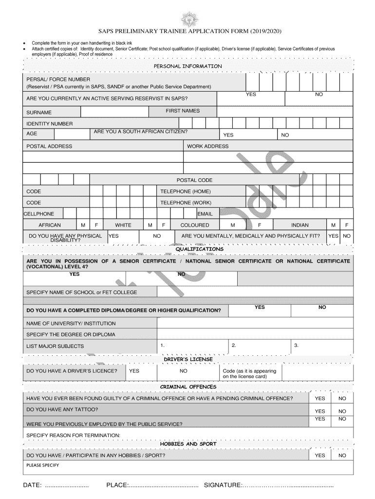 Preliminary Trainee Application Form