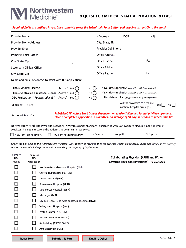 Request Medical Staff  Form
