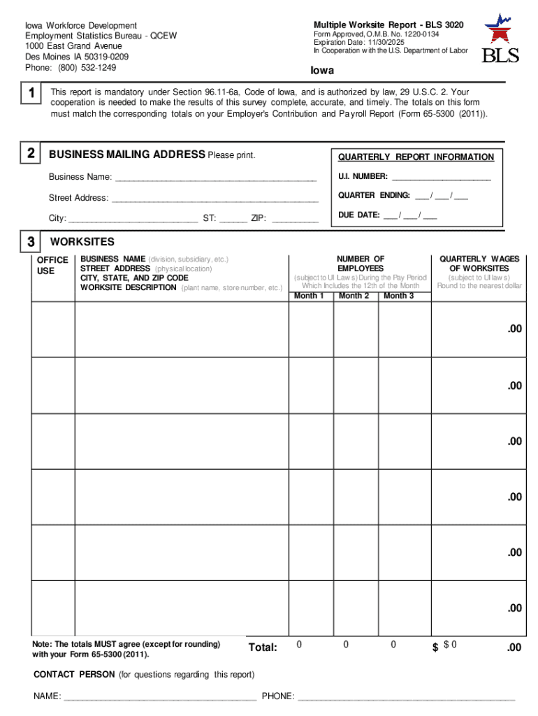  Multiple Worksite Report BLS 3020Iowa Workforce De 2023-2024