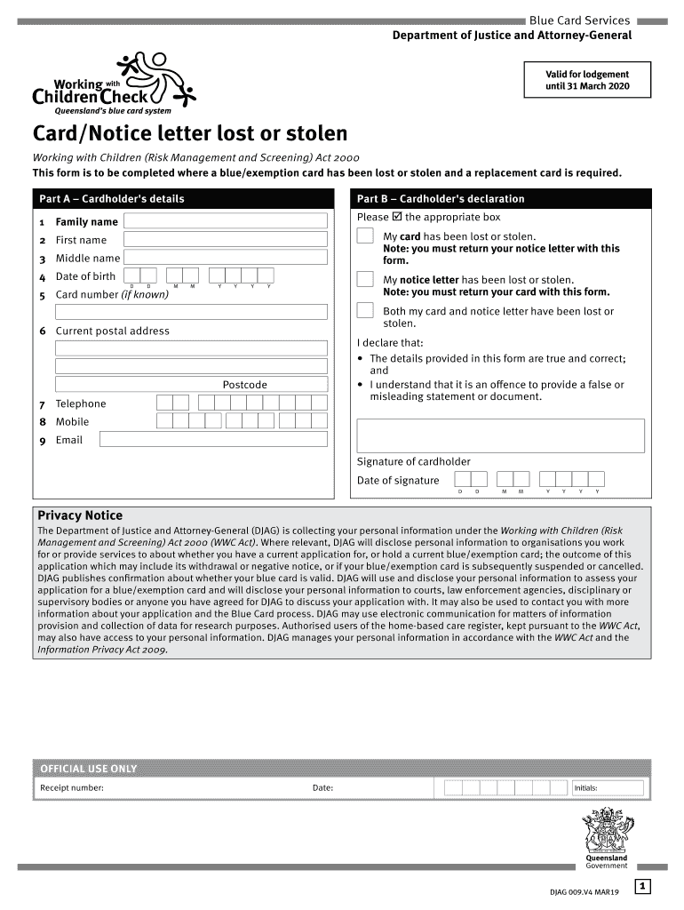  Blue Card Lost Queensland 2019-2024