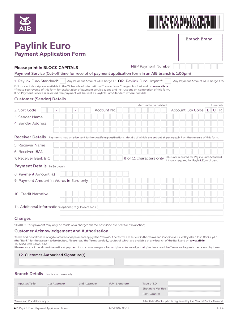  Aib Paylink Euro Application Form 2019-2023