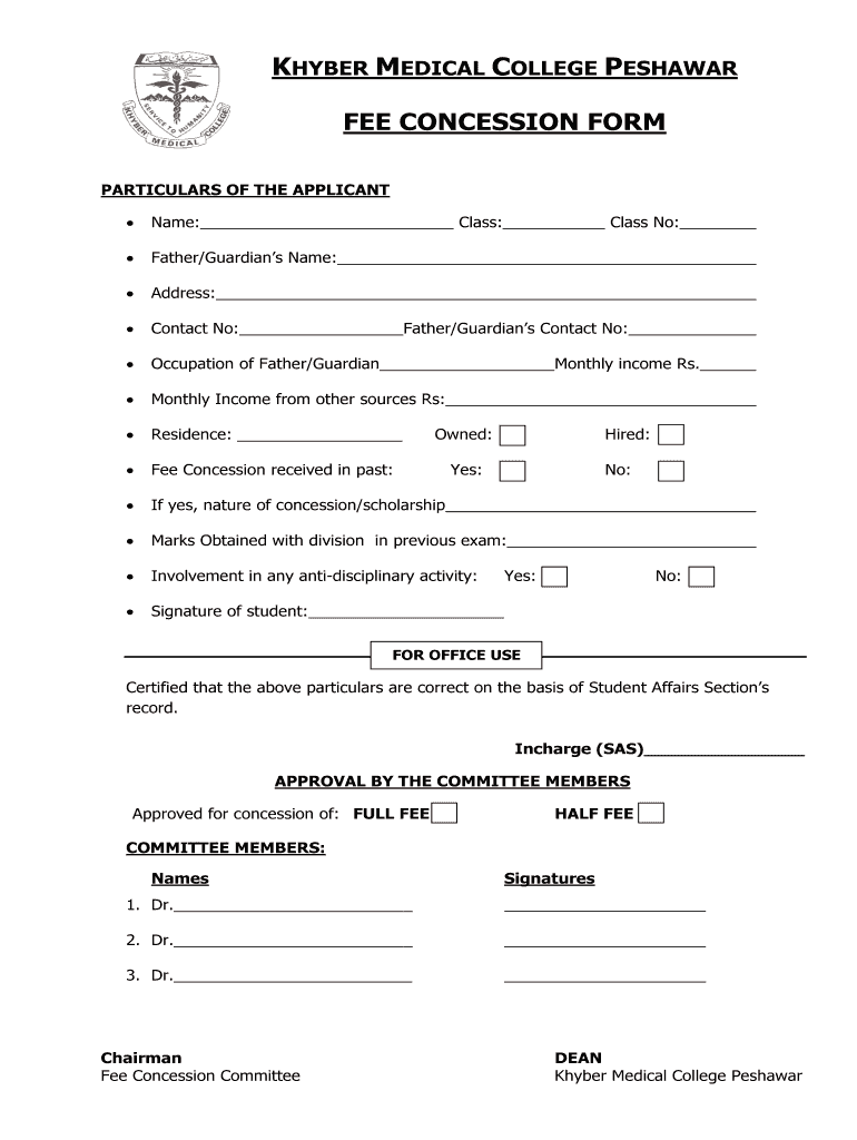 Fee Concession Form