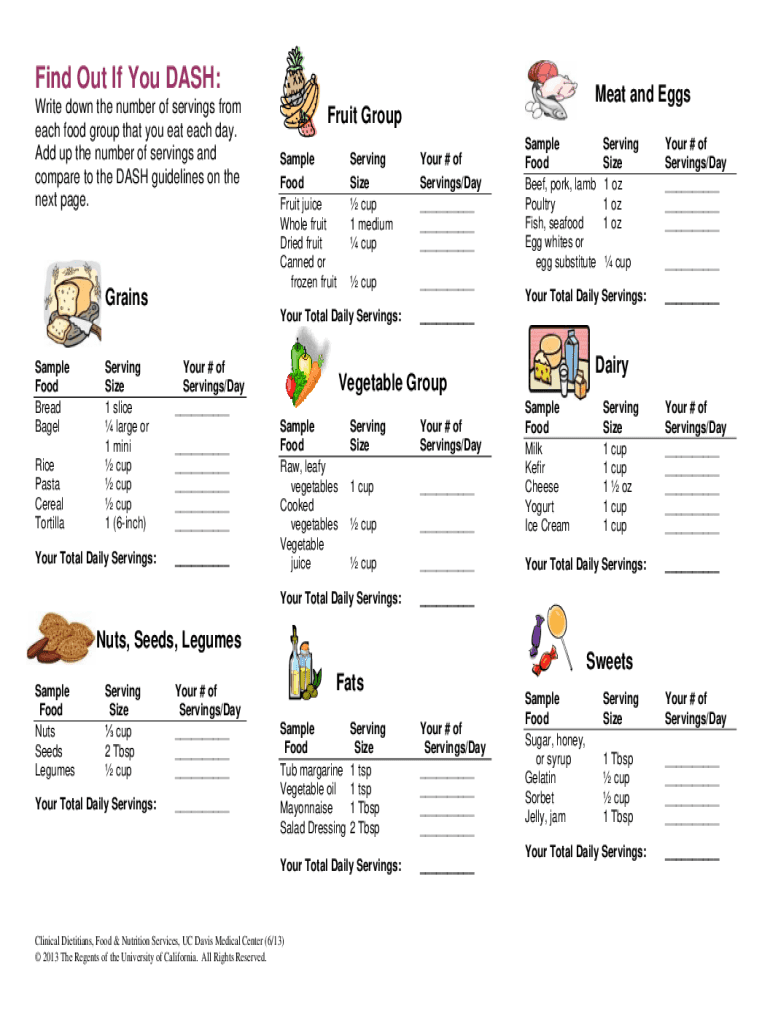 Dash Diet PDF Printable  Form