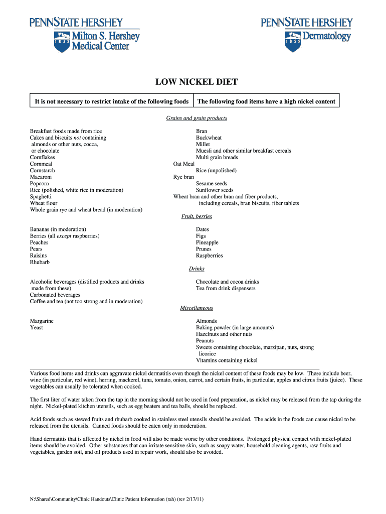 Low Nickel Diet PDF  Form