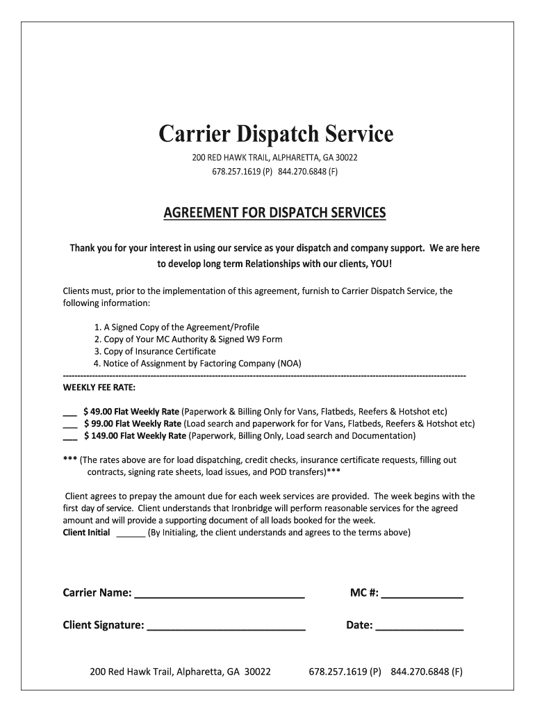 Dispatcher Contract Template  Form