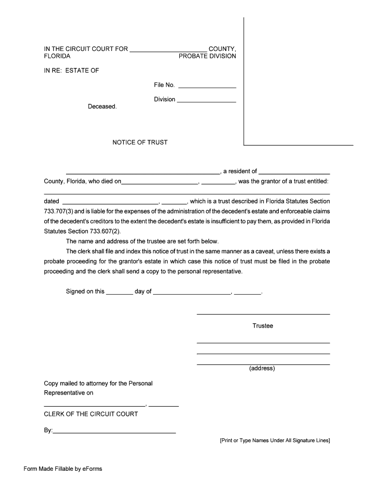 Florida Notice of Trust Form