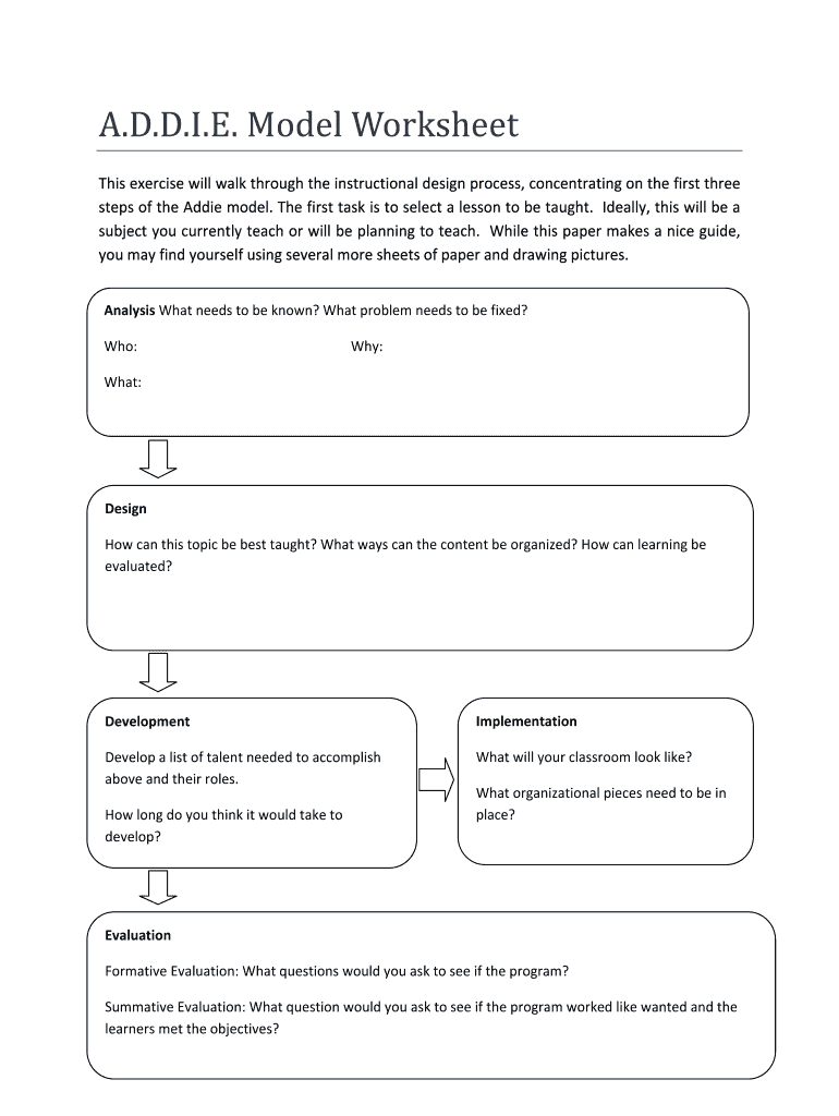 Addie Model Worksheet  Form