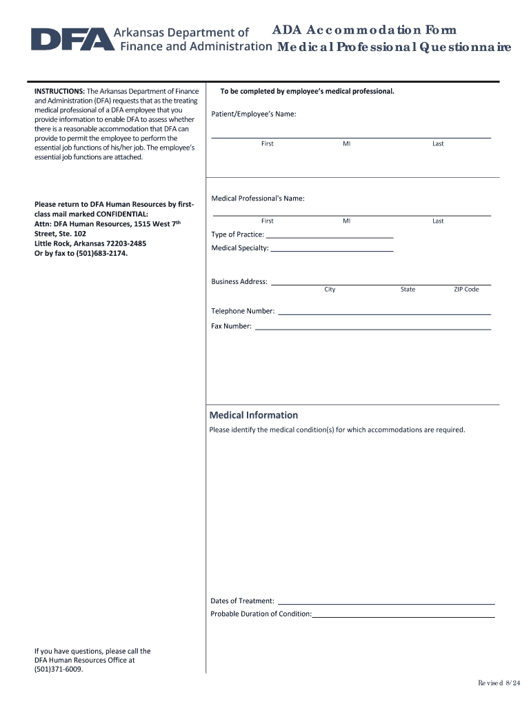 ADA Accommodation Form Medical Professional Questionnaire