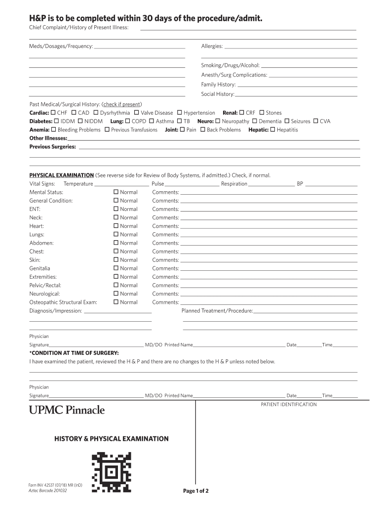  Medical H&P Preop Form 2018-2024