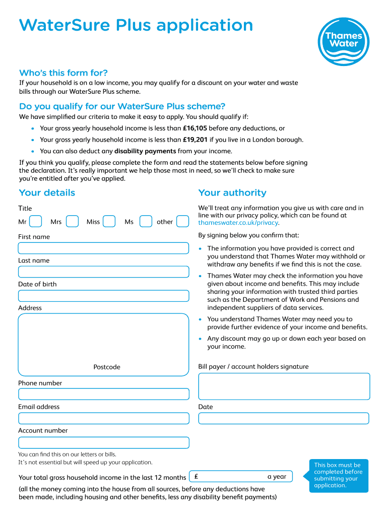  Thames Water Discount Application 2019-2024