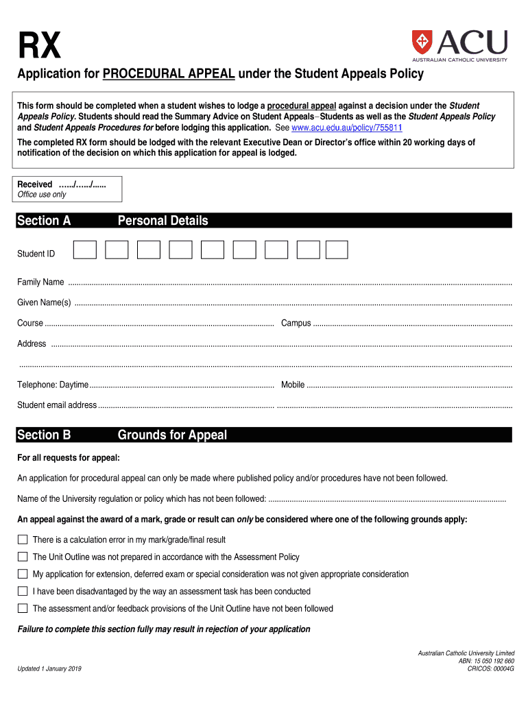  RX Form Application for Appeal PolSuppDoc 20170215 ACU 2019-2024