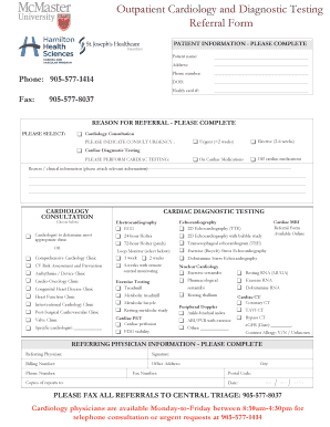 Outpatient Cardiology and Diagnostic Testing Referral Form
