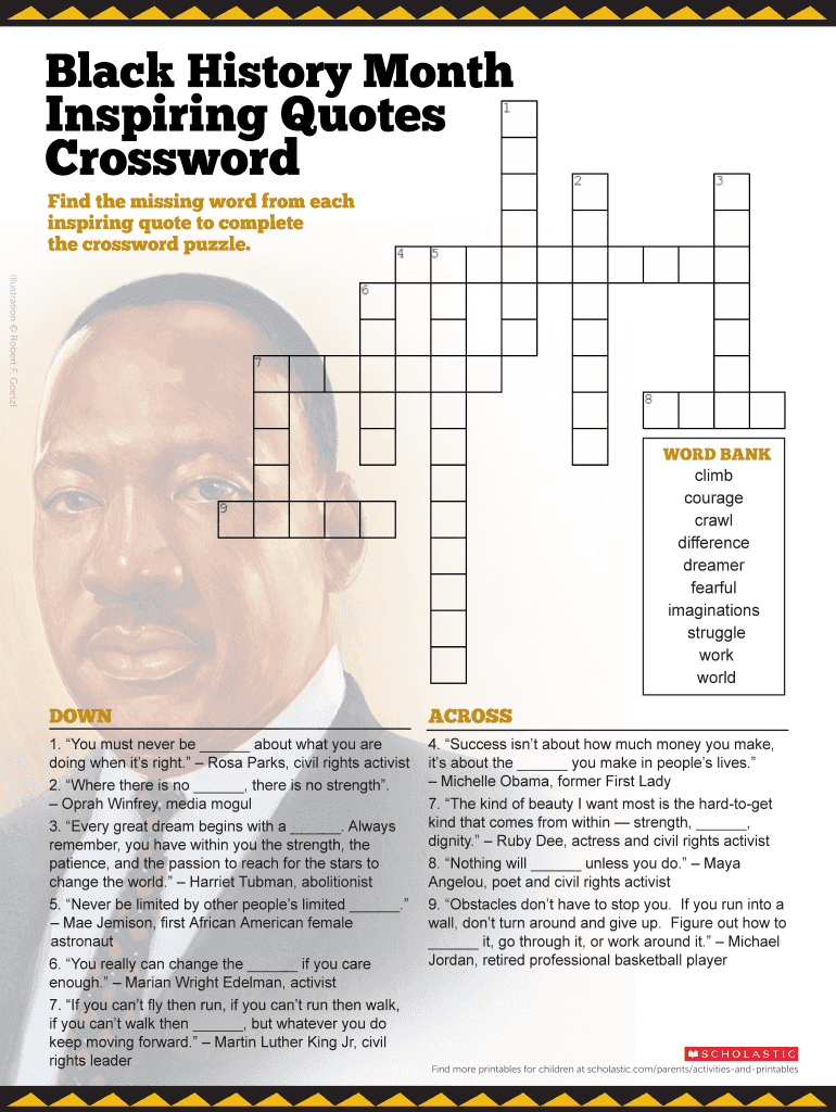 Black History Crossword Puzzles Printable  Form