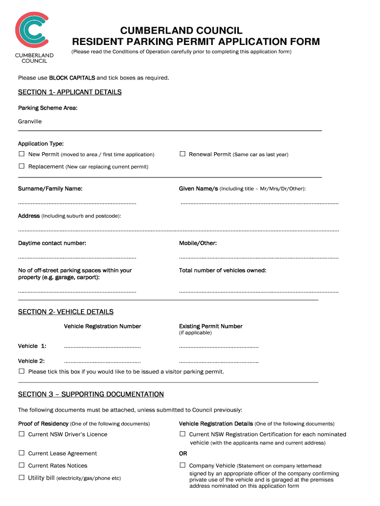  Cumberland Council Parking Permit 2018