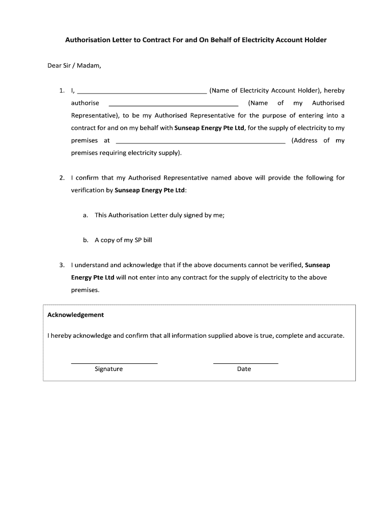 Authorization Letter for Transferring of Name at Electric Bill  Form
