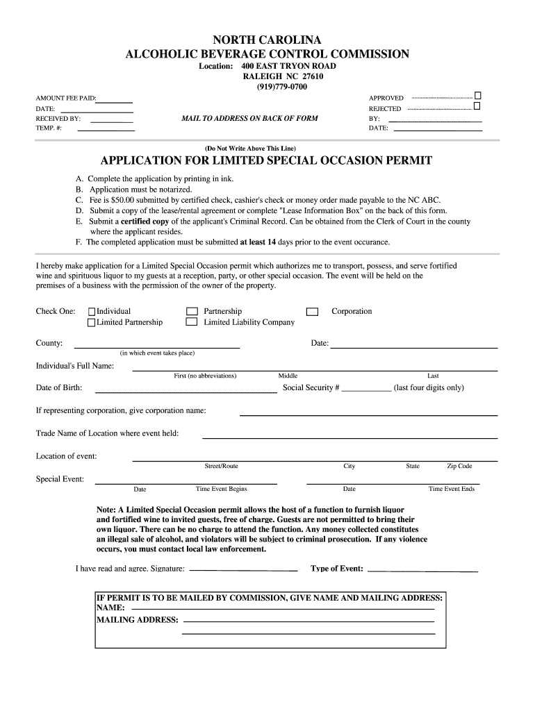  Limited Special Occasion Permit 2017-2024