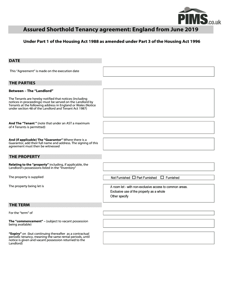 GOV UK Model Agreement for an Assured Shorthold Tenancy  Form