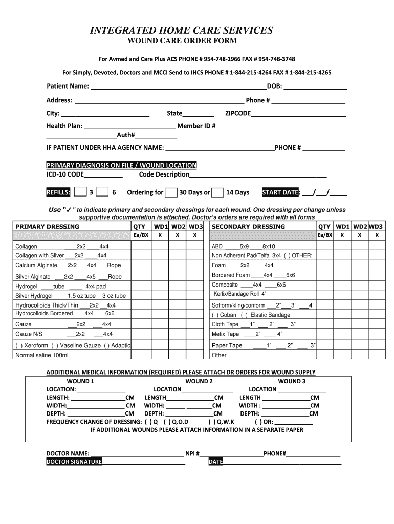 Wound Care Order Form Integrated Home Care Services, Inc