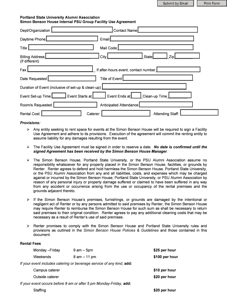 Simon Benson House Facility Use Agreement  Form