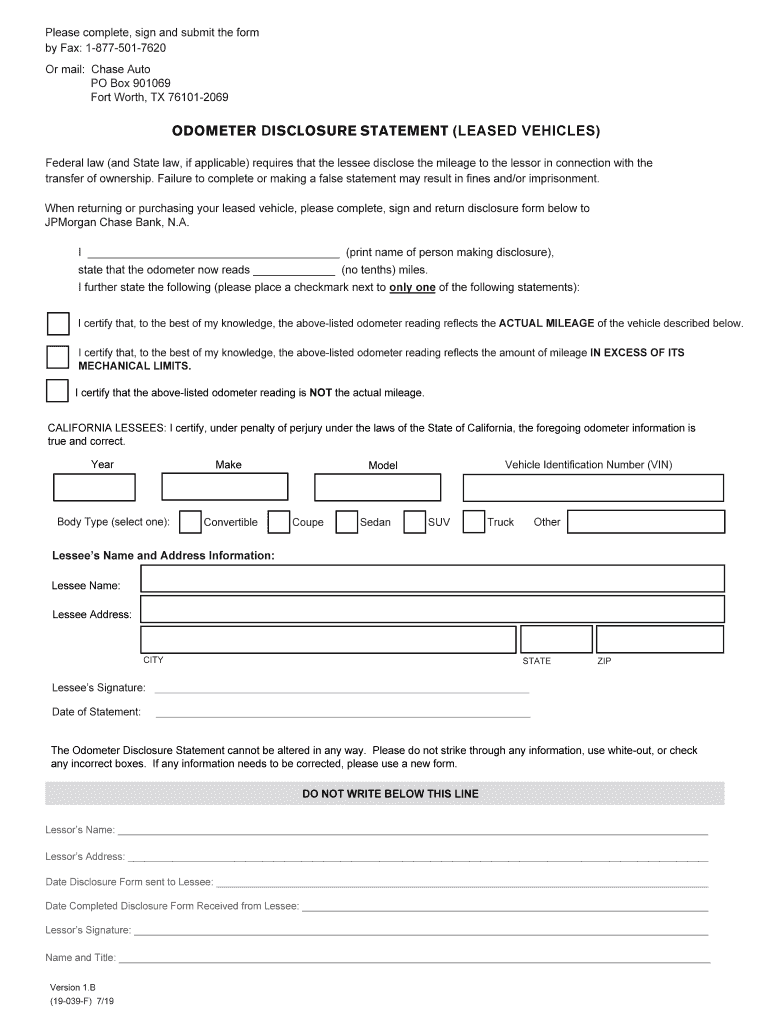 Chase Odometer Statement  Form