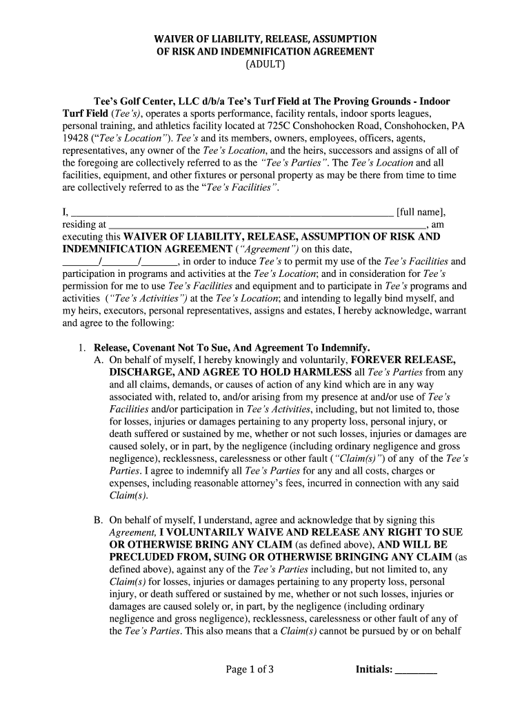 Tees Golf Center, LLC Dba Tees Turf Field at the Proving Grounds Indoor  Form