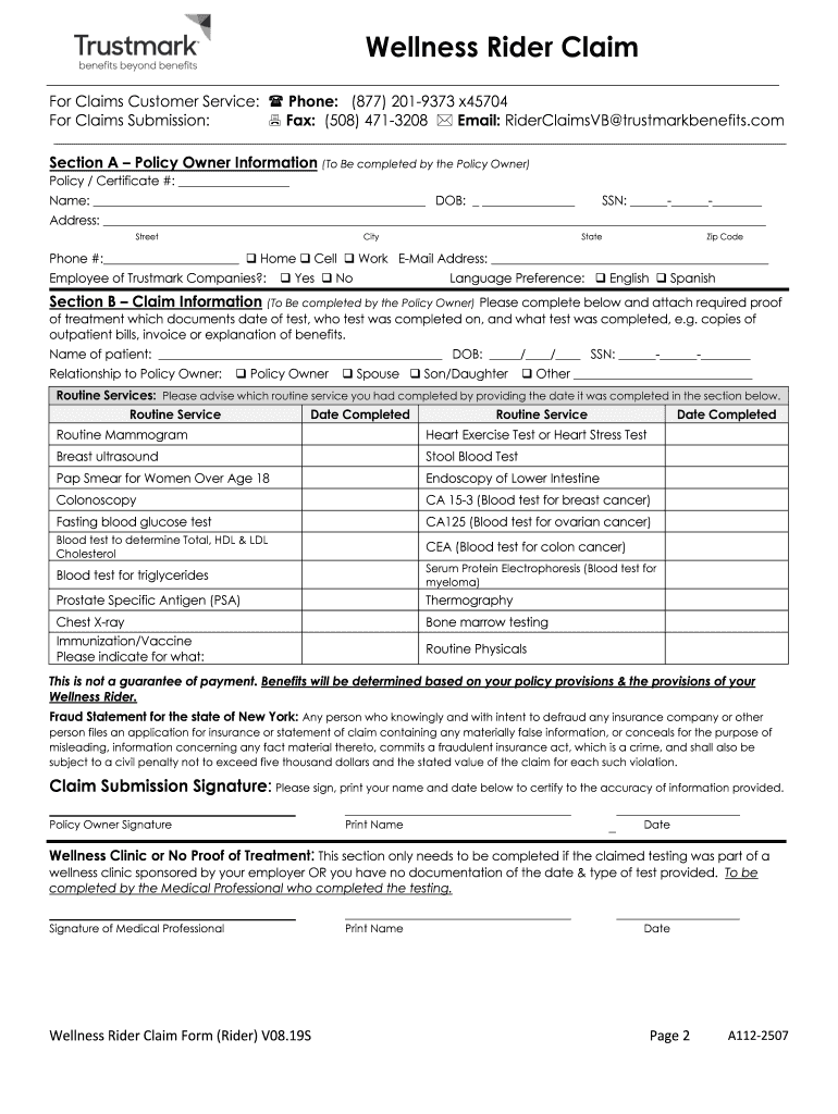 Riderclaimsvb Trustmarkbenefits Com  Form