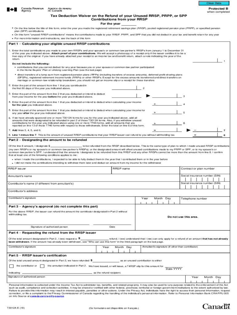  Canada CRA T3012A 2018