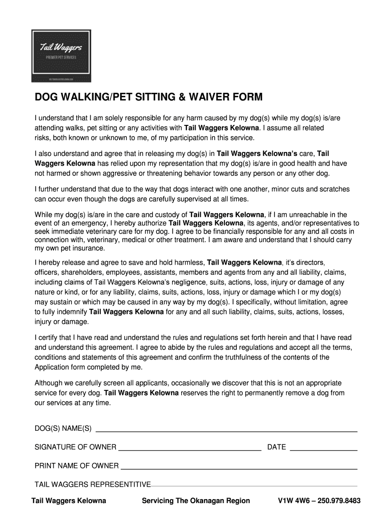 Pet Sitting Waiver Form