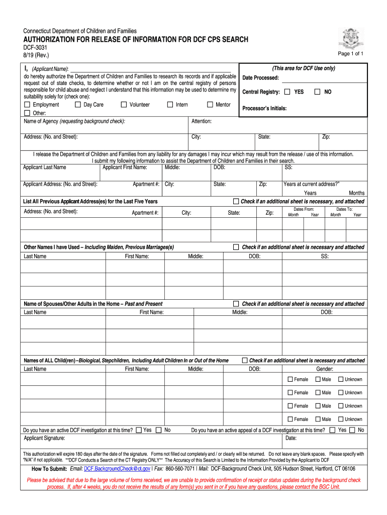 Connecticut Dcf Form