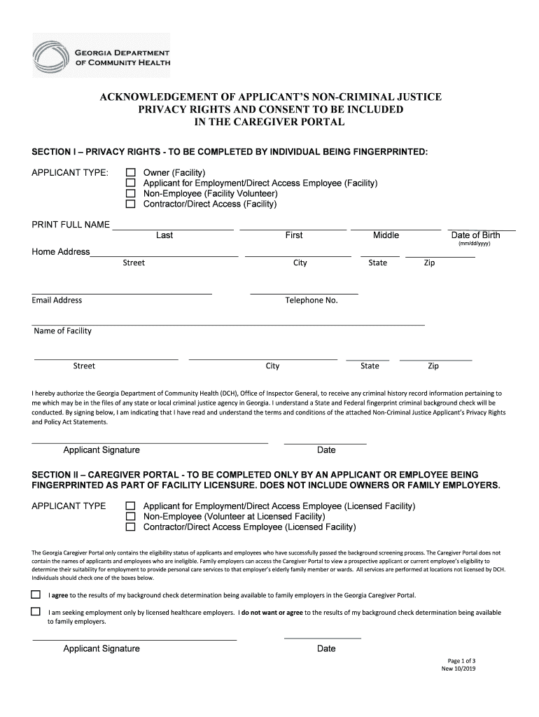 Acknowledgement of Applicant&#039;s Non Criminal Justice Privacy Rights  Form