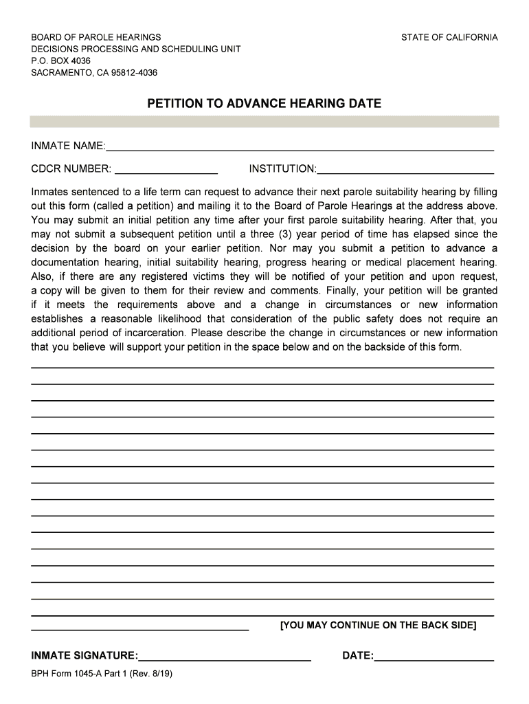 Request for Parole Suitability Hearing Transcript Board of  Form