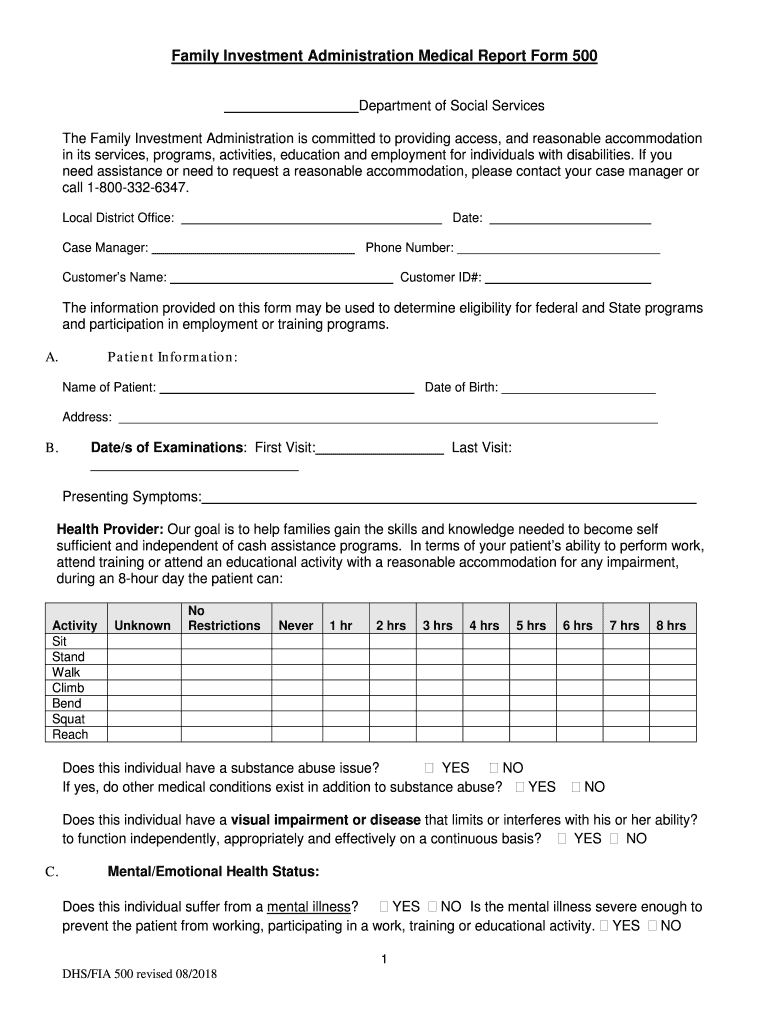 Family Investment Administration Medical Report Form 500